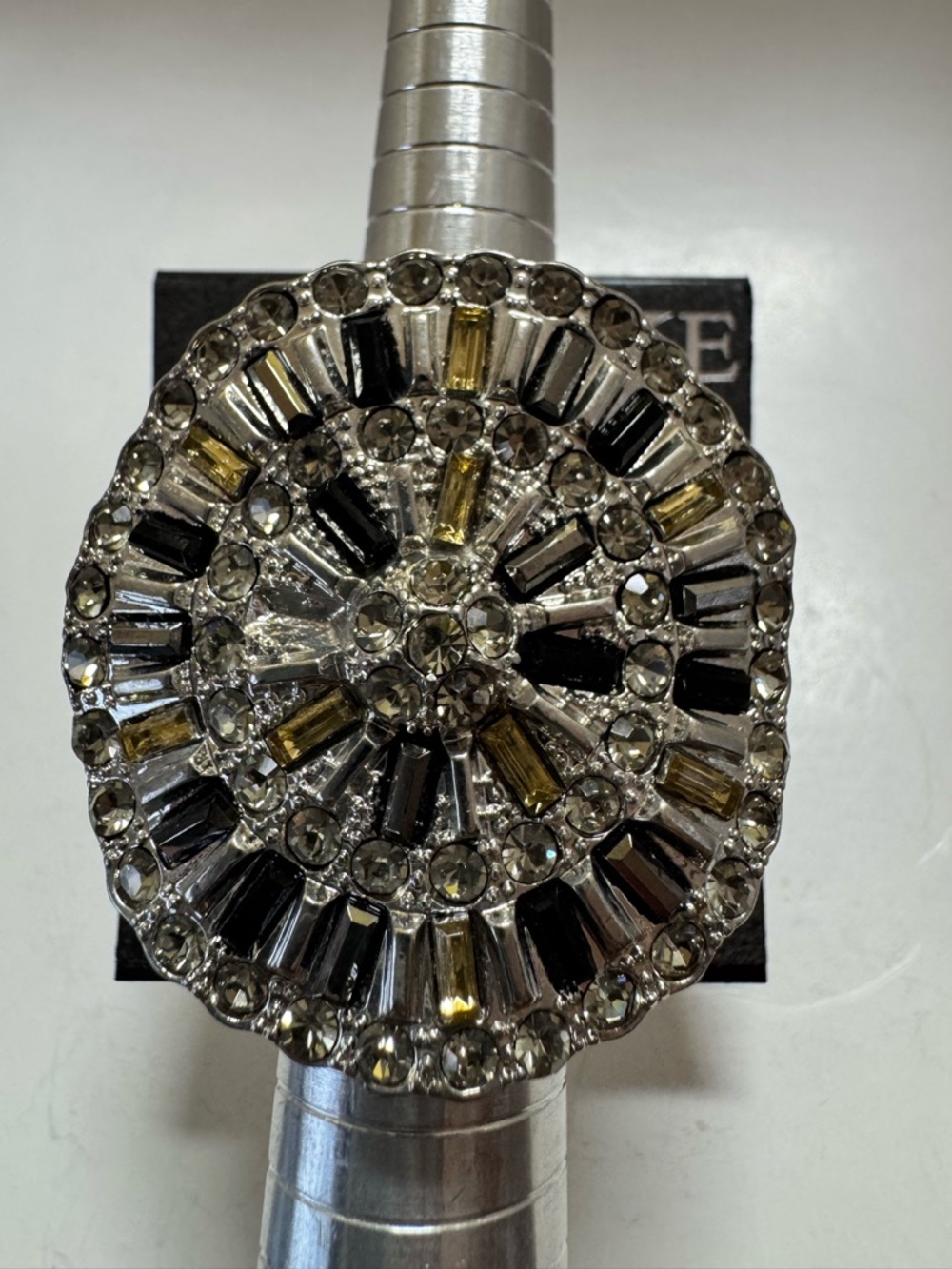 Stretch statement ring with Black Gold and clear rhinestone Accents